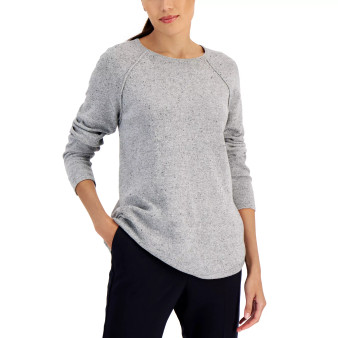 Petite Curved-Hem Neps Pullover Sweater, Created for Macy's