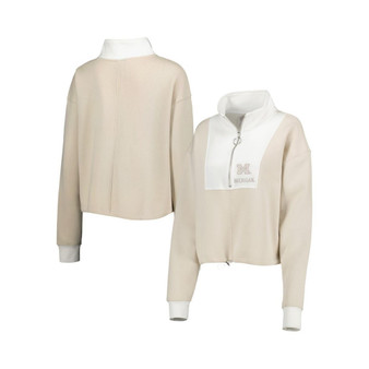 Women's Tan, White Michigan Wolverines Color-Block Quarter-Zip Jacket