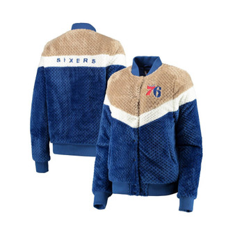 Women's Royal, Cream Philadelphia 76ers Riot Squad Sherpa Full-Snap Jacket