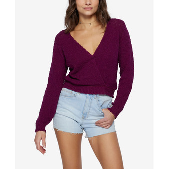 Juniors' Seaside Cotton Wrap Surplice Sweater