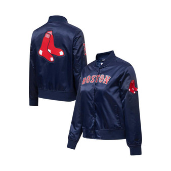 Women's Navy Boston Red Sox Satin Full-Snap Varsity Jacket