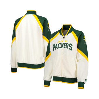 Women's White, Green Green Bay Packers Overtime Raglan Full-Zip Track Jacket