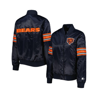 Women's Navy Chicago Bears Line Up Satin Full-Snap Varsity Jacket