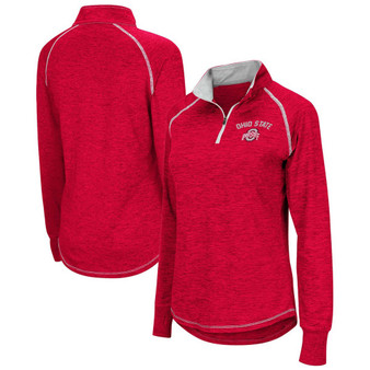 Women's Heathered Scarlet Ohio State Buckeyes Bikram Raglan Quarter-Zip Jacket