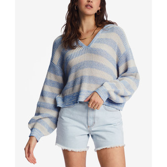 Juniors' Mas Amor Striped Hooded Sweater
