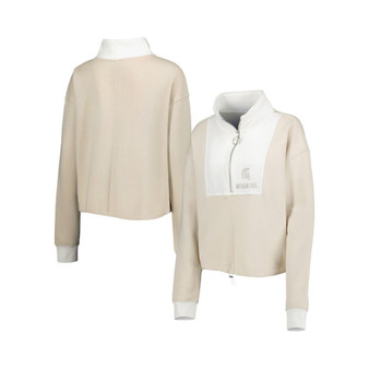 Women's Tan, White Michigan State Spartans Color-Block Quarter-Zip Jacket