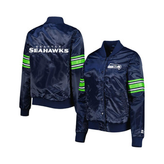 Women's College Navy Seattle Seahawks Line Up Satin Full-Snap Varsity Jacket