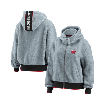 Women's Gray Wisconsin Badgers Sherpa Full-Zip Hoodie Jacket