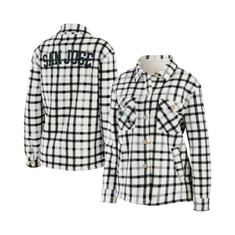 Women's Oatmeal San Jose Sharks Plaid Button-Up Shirt Jacket