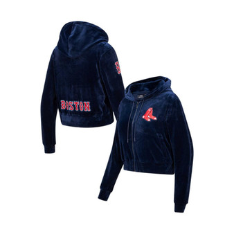 Women's Navy Boston Red Sox Classic Velour Full-Zip Hoodie Track Jacket