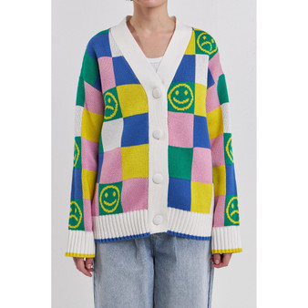 Women's Smiley Colorblock Knit Cardigan