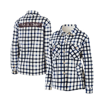 Women's Oatmeal Washington Capitals Plaid Button-Up Shirt Jacket
