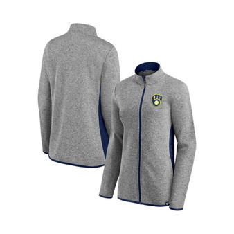 Women's Branded Heathered Charcoal Milwaukee Brewers Primary Logo Fleece Full-Zip Jacket