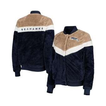 Women's College Navy, Cream Seattle Seahawks Riot Squad Sherpa Full-Snap Jacket