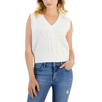 Juniors' Mixed Cable-Knit Sleeveless Vest