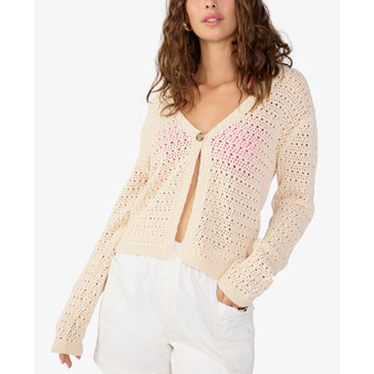 Women's Cotton Open-Knit Button-Front Cardigan