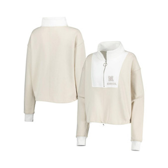 Women's Tan, White Nebraska Huskers Color-Block Quarter-Zip Jacket