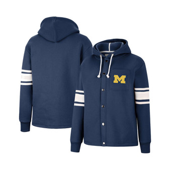 Women's Navy Michigan Wolverines Mia Striped Full-Snap Hoodie Jacket