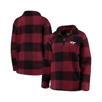 Women's Maroon, Black Virginia Tech Hokies Plaid Sherpa Quarter-Zip Pullover Jacket