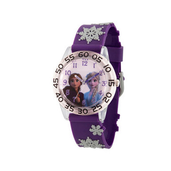 Disney Frozen 2 Elsa and Anna Girls' Clear Plastic Time Teacher Watch 32mm