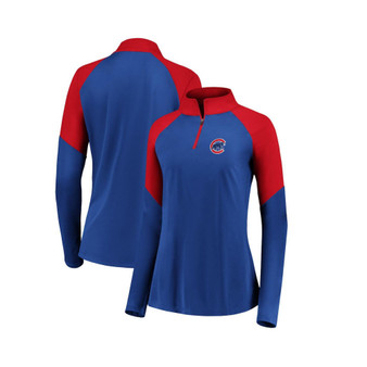 Women's Branded Royal, Red Chicago Cubs Primary Logo Raglan Quarter-Zip Jacket