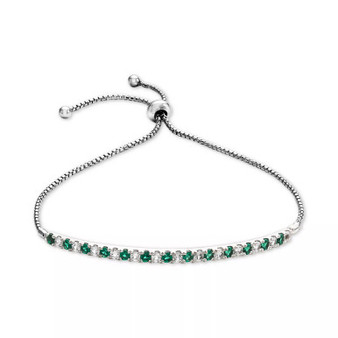 Lab-Created Sapphire (5/8 ct. t.w) & White Sapphire (5/8 ct. t.w.) Bolo Bracelet in Sterling Silver (Also available in Lab-Created Emerald, Ruby, Pink Sapphire and White Sapphire)