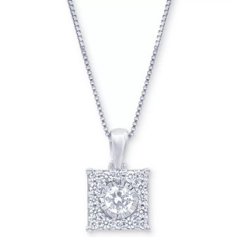 Diamond Square Halo 18" Pendant Necklace (1/3 ct. t.w.) in 14k White, Yellow or Rose Gold