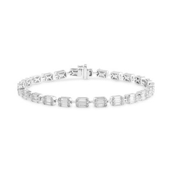 EFFY® Diamond Baguette & Round Cluster Tennis Bracelet (3-5/8 ct. t.w.) in 14k White Gold