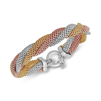 Mesh Twist Bracelet in Tri-Tone Sterling Silver