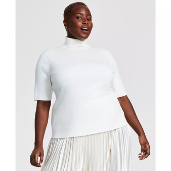 Plus Size Elbow-Sleeve Turtleneck Sweater