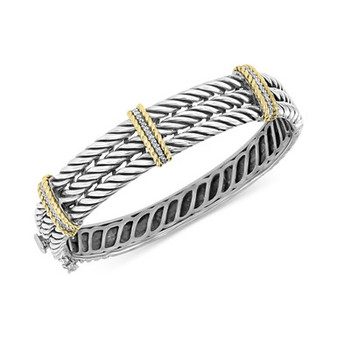 EFFY® Diamond Triple Band Bangle Bracelet (1/5 ct. t.w.) in Sterling Silver & 18k Gold