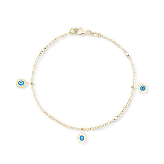 Enamel Evil Eye Charm Bracelet in 10k Gold