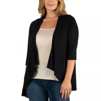 Elbow Length Sleeve Plus Size Open Cardigan