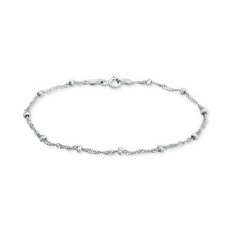 Sterling Silver Bracelet,  7-1/4" Singapore Small Beaded Chain