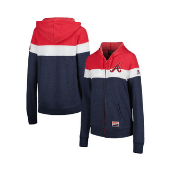 Women's Heather Navy Atlanta Braves Colorblock Full-Zip Hoodie Jacket