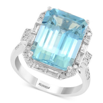 EFFY® Aquamarine (6-7/8 ct. t.w.) & Diamond (1/2 ct. t.w.) Ring in 14k White Gold