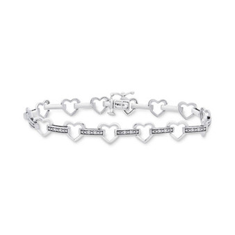 Diamond Heart Link Bracelet (1/6 ct. t.w.) in Sterling Silver