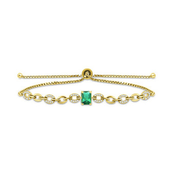 Giani Bernini Lab-Created Emerald & Cubic Zirconia Pavé Bolo Bracelet in 18k Gold-Plated Sterling Silver, Created for Macy's