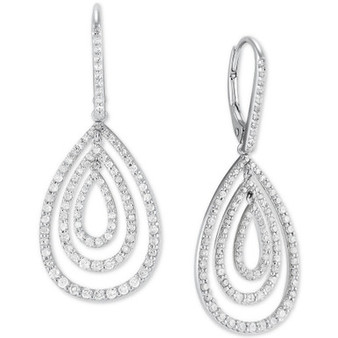 Diamond Concentric Teardrop Leverback Drop Earrings (1 ct. t.w.) in Sterling Silver