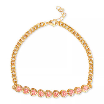 Cubic Zirconia Heart Liner Cluster Link Bracelet in 18k Gold-Plated Sterling Silver, Created for Macy's