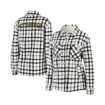 Women's Oatmeal Pittsburgh Penguins Plaid Button-Up Shirt Jacket