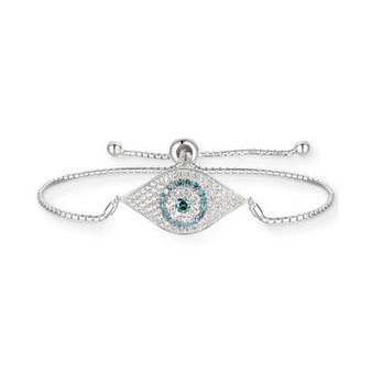 Cubic Zirconia Evil Eye Bolo Bracelet in Sterling Silver