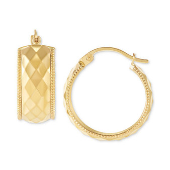 Wide Width Patterned Small Hoop Earrings in 10k Gold, 1"