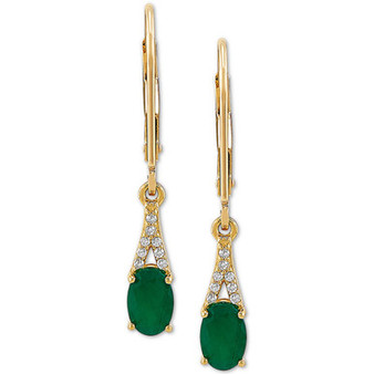 Emerald (7/8 ct. t.w.) & Diamond (1/20 ct. t.w.) Drop Earrings in 10k Gold