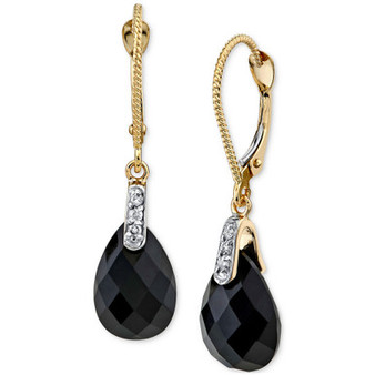 Onyx & Diamond Accent Leverback Drop Earrings in 14k Gold