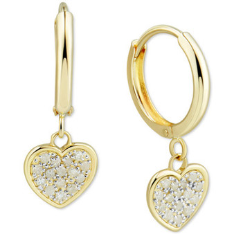 Diamond Heart Dangle Hoop Earrings (1/8 ct. t.w.) in 10k Gold