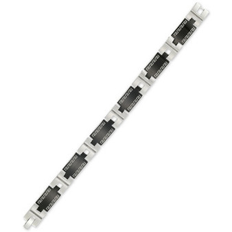 Greek Key Pattern Link Bracelet in Stainless Steel & Black Ion-Plate
