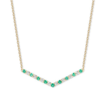 Emerald (1/2 ct. t.w.) & Diamond (1/20 ct. t.w.) Chevron 16" Statement Necklace in 14k Gold-Plated Sterling Silver