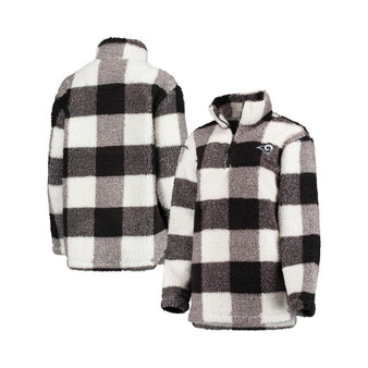 Women's Black Los Angeles Rams Sherpa Plaid Quarter-Zip Jacket