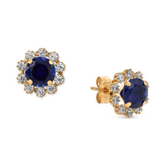 Lab-Created Sapphire (1-1/5 ct. tw.) & Lab-Created White Sapphire (5/8 ct. t.w.) Halo Stud Earrings in 14k Gold